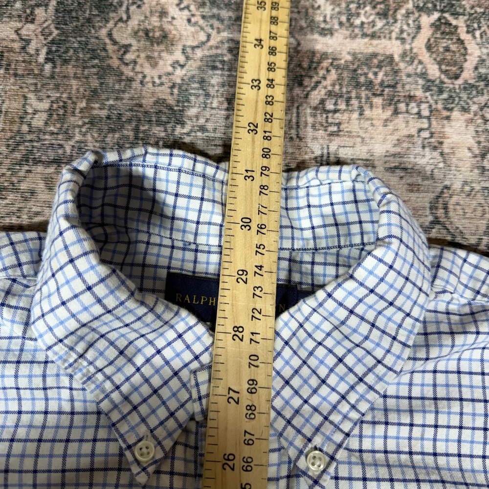 Ralph Lauren Shirt Men XL Blue Plaid Cotton Button-Down Slim Fit Stretch Oxford - Picture 7 of 10